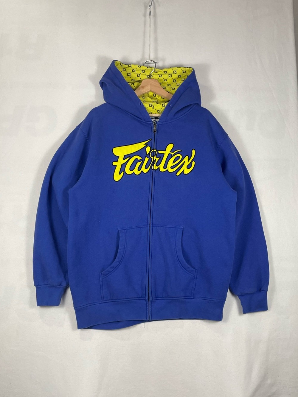Vintage Y2K Fairtex Blue Yellow Full Zip Hoodie Sweatshirt Sz L